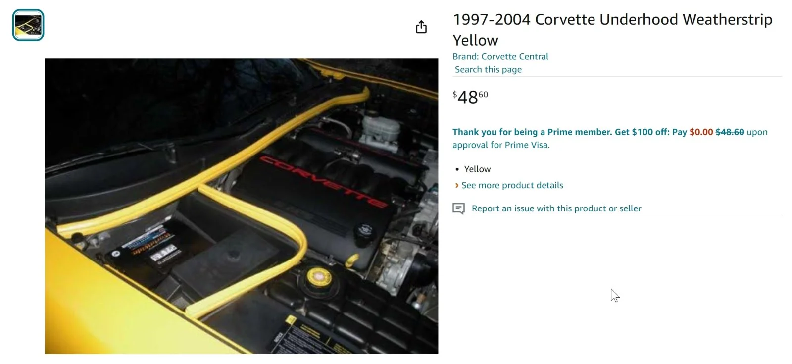 1997-2004 Corvette Underhood Weatherstrip Yellow _ Automotive - Brav.webp